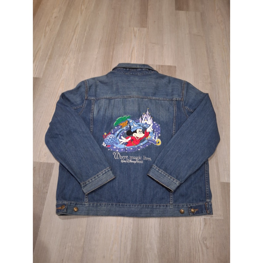 Walt Disney World Mickey Mouse Denim Jacket Blue XXL Sorcerer Mickey Trucker - Picture 2 of 7